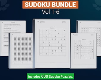 reMarkable 2 and Paper Pure Sudoku Bundle – 600 Puzzles, Hyperlinked PDF Template