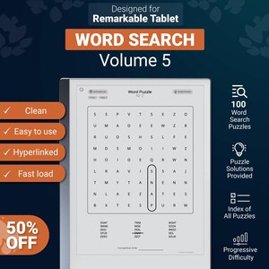 Word Search for Remarkable - Vol 5 - Puzzle Games, Hyperlinked PDF template