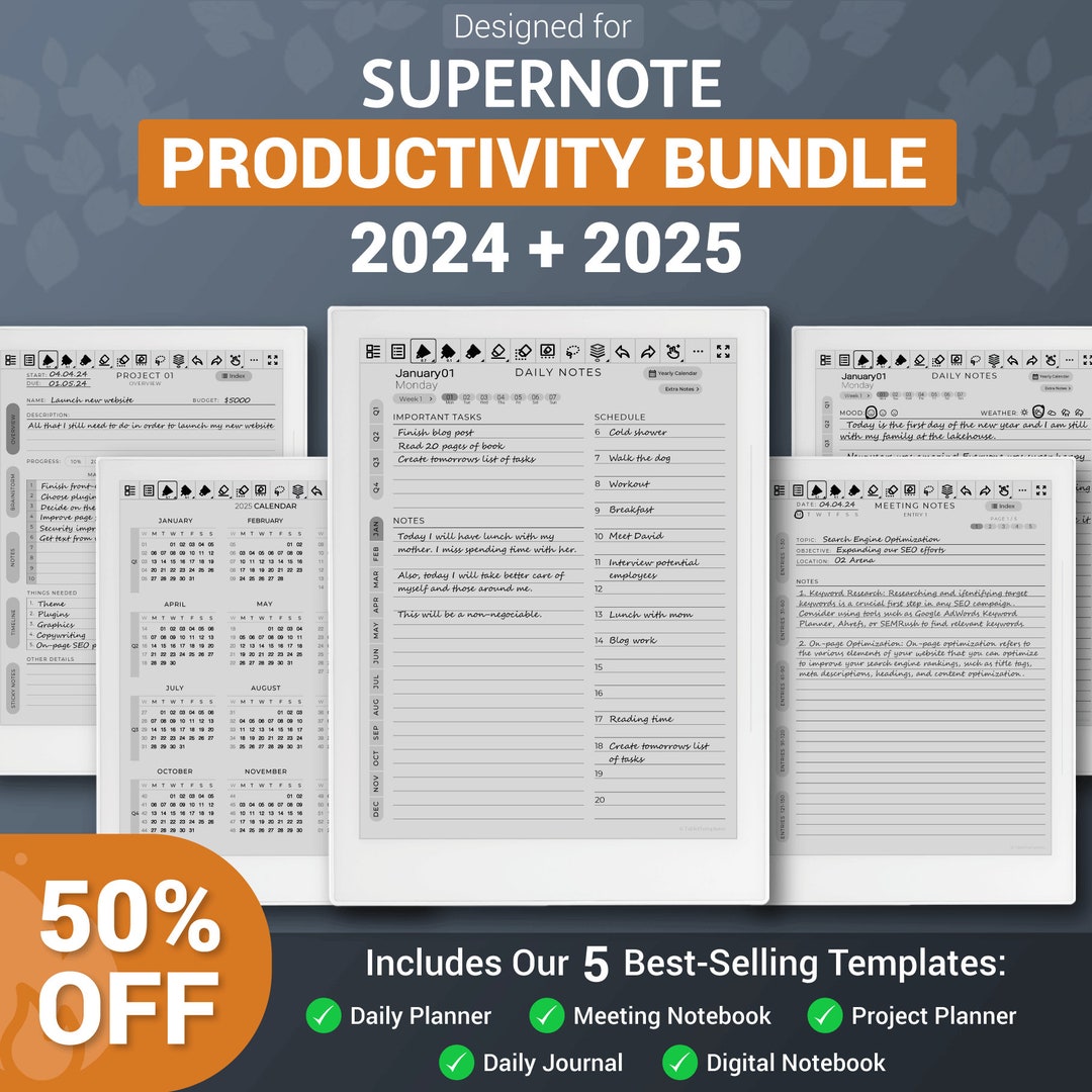 Supernote Templates 2024 2025 Productivity Bundle, A5X, A6X, Nomad