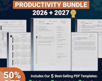 Templates for Remarkable 2 Tablet 2026-2027 | Productivity Bundle, Planner, Journal, Meeting, Project, Hyperlinked PDFs