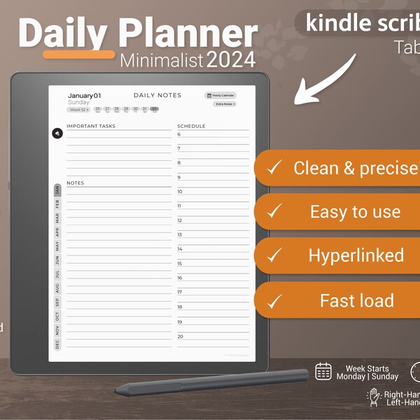 Kindle Scribe Tagesplaner 2024, Kindle Scribe Vorlagen, Kalender, digital