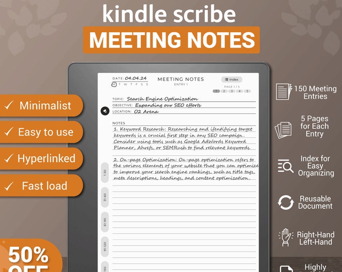 Kindle Scribe Meeting Notes Template: Hyperlinked Notebook (PDF) - Etsy