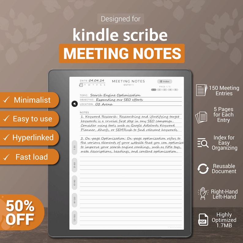 Kindle Scribe Meeting Notes Template: Hyperlinked Notebook (PDF) - Etsy