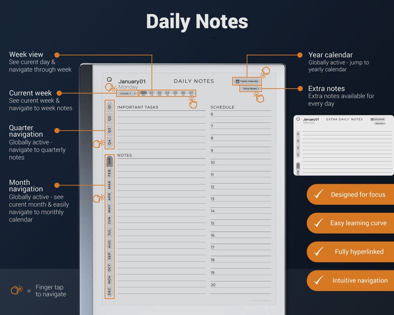 reMarkable 2 Daily Planner Minimalist 2024 2025, remarkable 2 templates, remarkable calendar zdjęcie 4