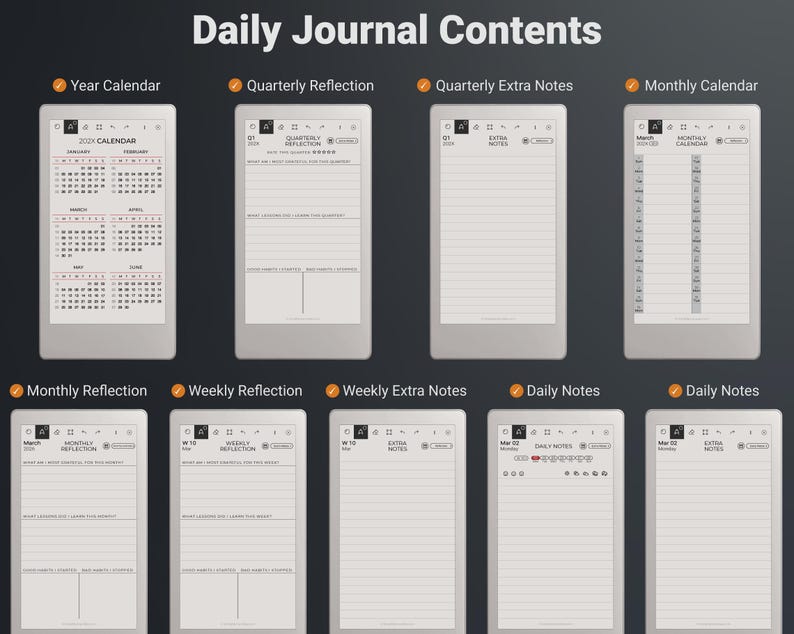 Designed for reMarkable Paper Pro Move Daily Journal Contents