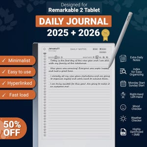 Diario giornaliero per Remarkable 2 2025+2026, modello PDF con collegamento ipertestuale, note, diario