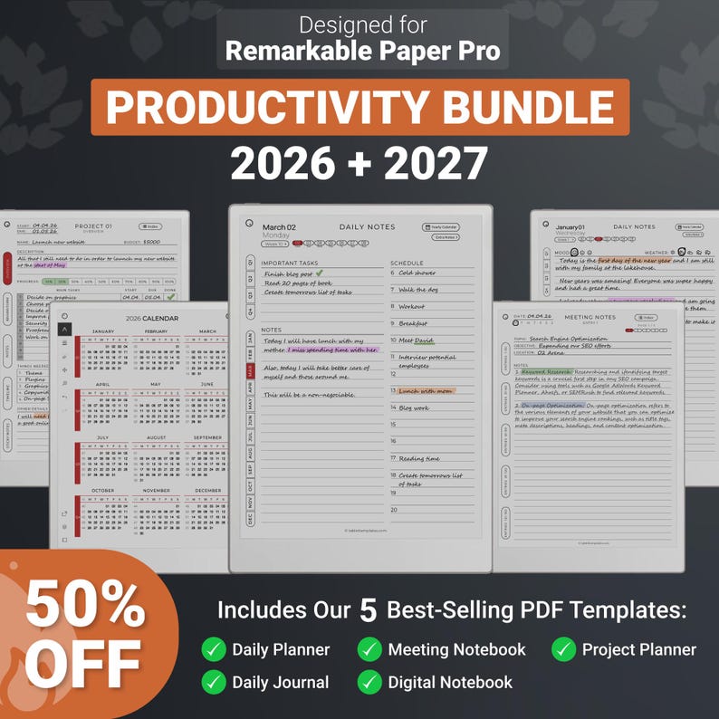 Templates for Remarkable Paper Pro Tablet 20262027 Productivity