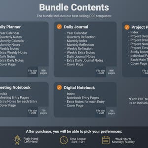Supernote Templates A5 X2 Manta A6 X2 Nomad - Productivity Bundle Contents