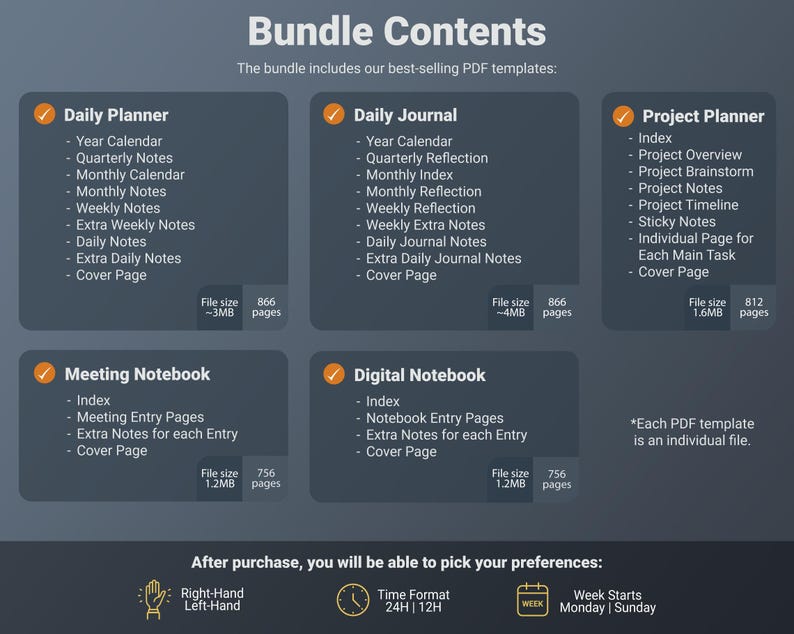 Supernote Templates A5 X2 Manta A6 X2 Nomad - Productivity Bundle Contents