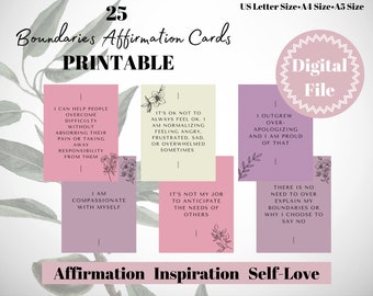25 Daily Boundaries Affirmation Cards Digital Download Inspiration Quotes Self-Love