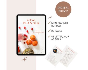 Meal Planner Bundle, Food Planner, Recipe Trackers, Recipe Cards, Inventory Tracker, Food List, Grocery List, Snack List, Digital