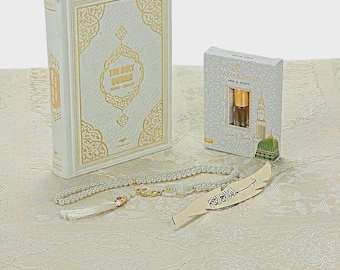 Islamic Gift Set | English Quran, Prayer Mat, Tasbih, Fragrance Essence
