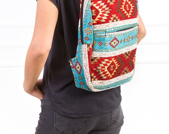 Bohemian Tapestry Backpack Set – Laptop, Shoulder & Small Coin Purse