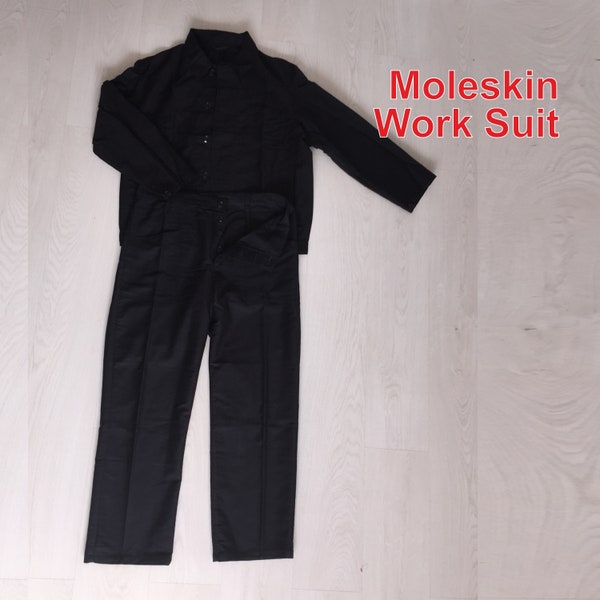 Men's Work suit made of Moleskin for protection against Acids. Jacket + Pants + Cap. Genuine USSR Soviet Russian Rare. New Old Army Stock