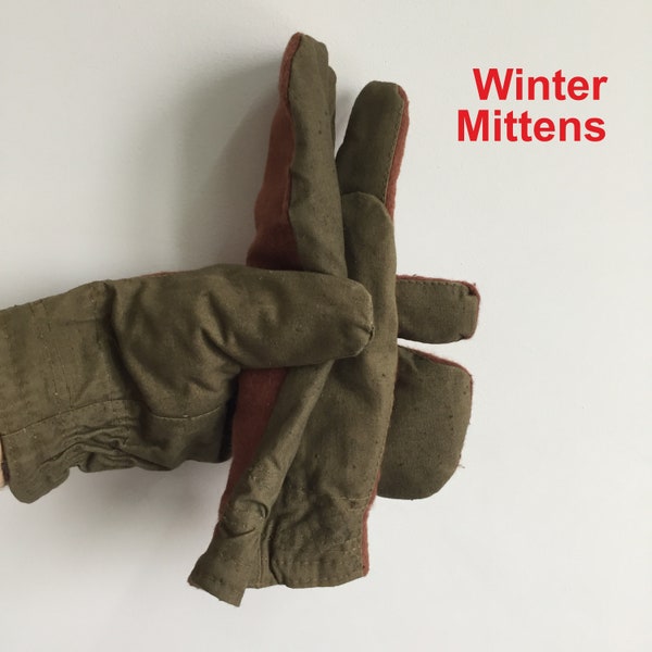 Soviet Winter Mittens three fingers. Soldier Warm military Gloves. Uniform Russian soldiers. Red Army clothing. Vintage USSR workwear.