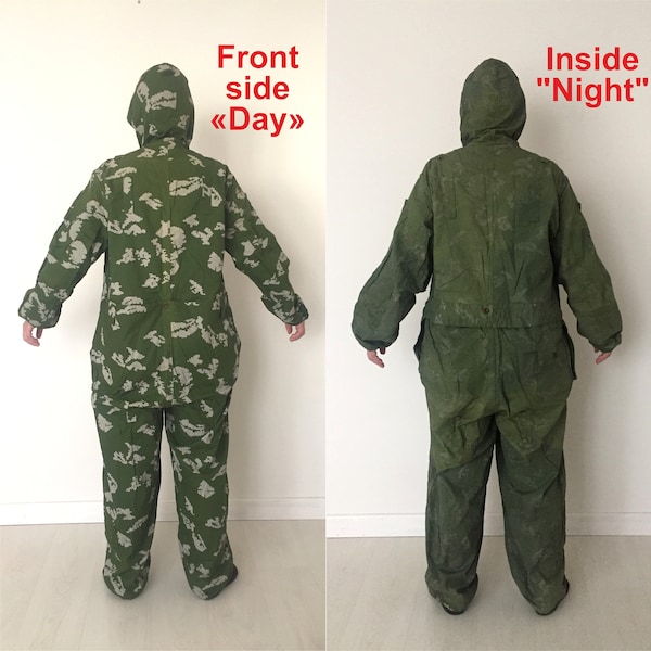 Lightweight Suit KLMK Berezka. Soviet Army Sniper Uniform. Russian camo Double-sided Jumpsuit. Military Tactical Coveralls w/ Hooded USSR 80