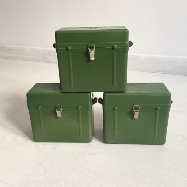 Soviet plastic box. Set 3 pcs. Original Green Storage box. Russian Ammo box. Cartridges military container. Old memory boxes. Organizer box