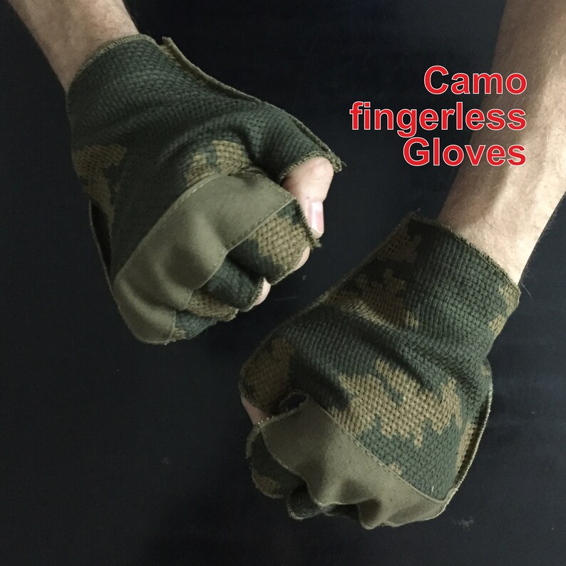 Soviet Camo Meshy Half Finger Gloves. Military Camouflage Fingerless