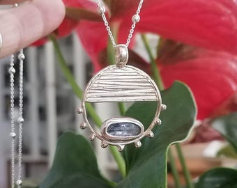 Blue Kyanite Sterling Silver Necklace, Handmade Statement Jewelry