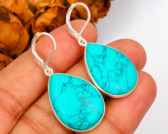 Pendientes colgantes de turquesa en forma de lágrima, joyería de plata de ley 925 para mujeres y niñas.