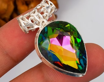 Collana con ciondolo in pietra preziosa multicolore a forma di pera con topazio mistico, gioielli in argento sterling 925
