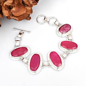 Roze robijn ovale edelsteen 925 sterlingzilver verstelbare armband sieraden voor haar/hem