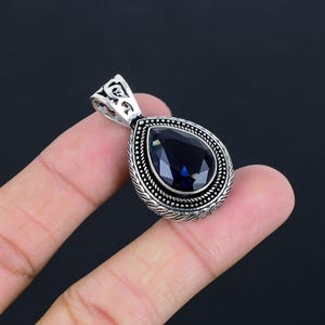 Sterling Silver Pear Gemstone Pendant: Garnet, Topaz, Tanzanite, Onyx
