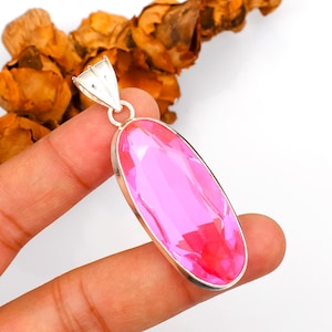 Pink Topaz Gemstone Pendant | 925 Sterling Silver | Oval Shape Gemstone | Necklace Pendant | Silver Pendant Jewelry Gift For Her/Him