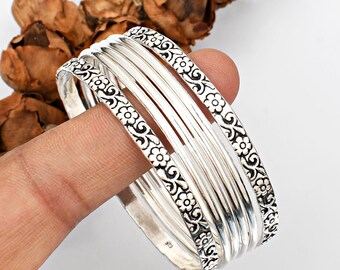 Conjunto de joyas de pulseras de plata de ley 925 con diseño de flores para mujeres y niñas.