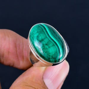 Malachite Gemstone Men&#39;s Ring | 925 Sterling Silver | Oval Shape Gemstone | Rings For Men | Silver Ring Jewelry Gift For Him | Men&#39;s Ring