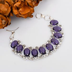 Pulsera de amatista en plata de ley 925, ajustable, para ella/él