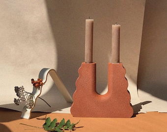 Burnt Ochre Eco-Resin Taper Candle Holder: Original Handmade Design