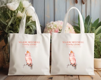 Major Mitchell Tote Bag, Pink Cockatoo Tote Bag, Farmers Market Bag, Pink Cockatoo Lovers Gift, Reusable Parrot Tote, Australian Parrot Tote