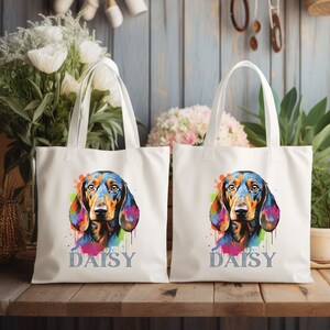 Personalized Dachshund Watercolor Tote Bag, Dachshund Lover Tote Bag, Dog Lover Canvas Bag, Dachshund Mom Gifts, Dachshund Canvas Tote Bags