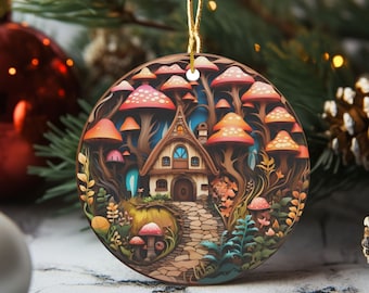 Mushroom Ornament, Mushroom Christmas Ornament, Ceramic Christmas Ornaments, Christmas Tree Decorations, Cottagecore Christmas Ornament Gift