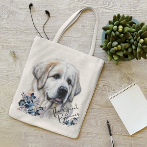 Personalized Great Pyrenees Floral Tote Bag, Dog Lover Canvas Bag, Great Pyrenees Mom Gifts, Custom Great Pyrenees and Poppies Canvas Tote,