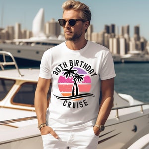 Custom 30th Birthday Cruise Tshirts, Matching 30th T-shirts, Custom Age Birthday Bash, Custom Thirtieth Shirts, Retro Sunset 30th Shirts