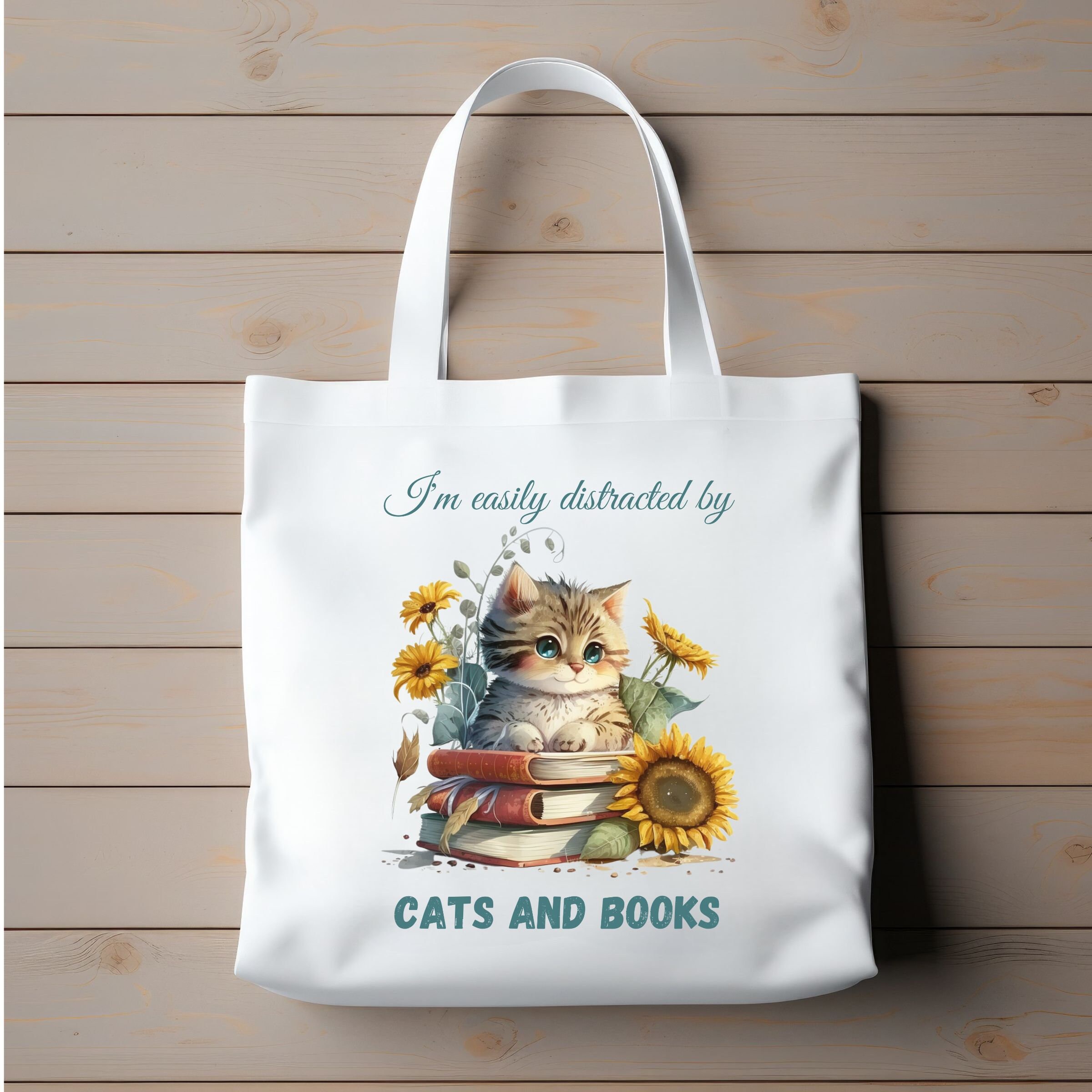 Canvas Book Tote Bag For Women – Just A Girl Who Loves Books & Cats, Large Shoulder Bag For Work, Travel, Grocery