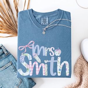 Comfort Colors Floral Teacher Name Shirt: Personalized Grandmillennial Tee