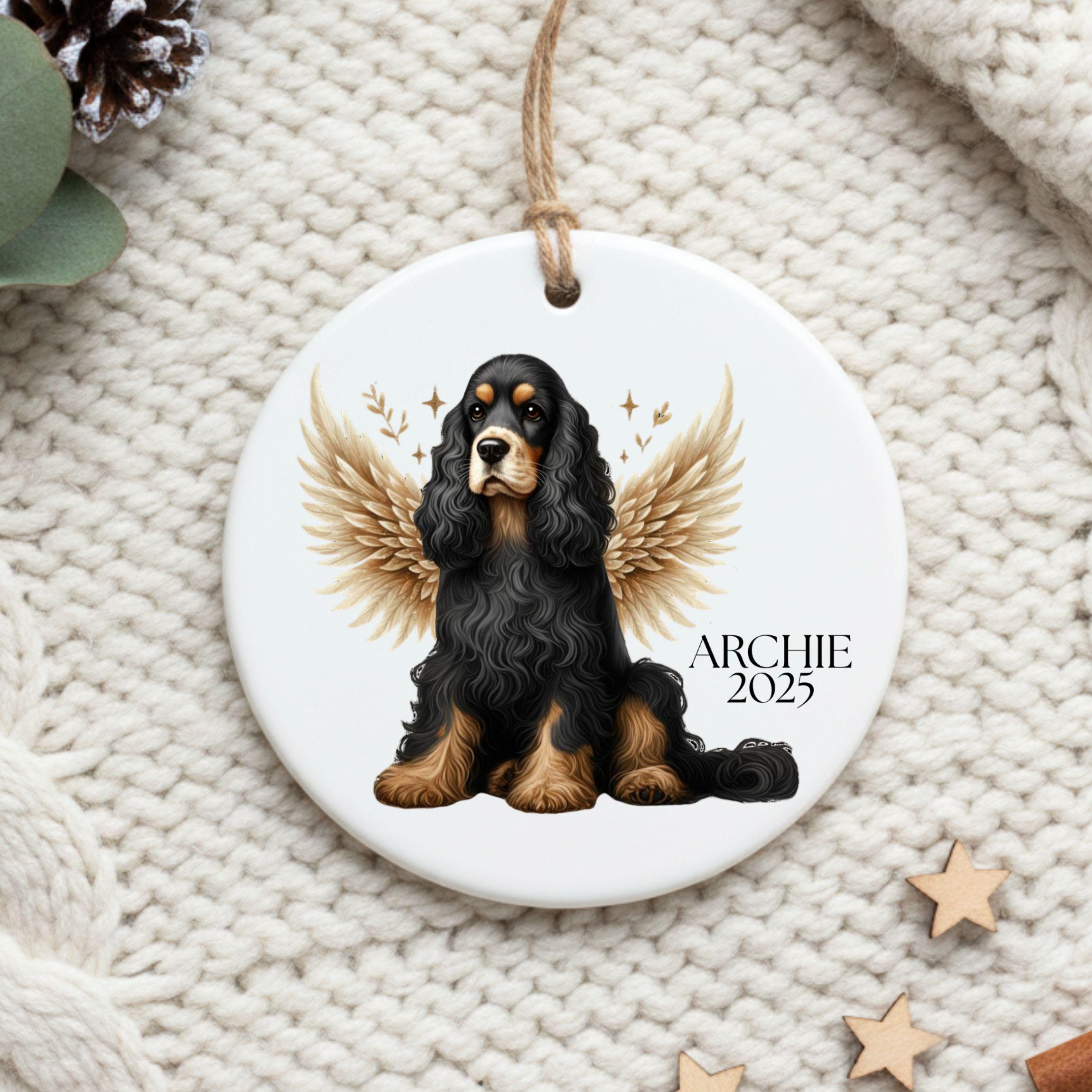 Angle Cocker Personalized Cocker Spaniel Memorial Ornament: Black and Tan Cocker ...