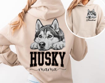 Husky Mama Cheetah Varsity Hoodie:  Personalized Siberian Husky Mom Hooded Sweatshirt