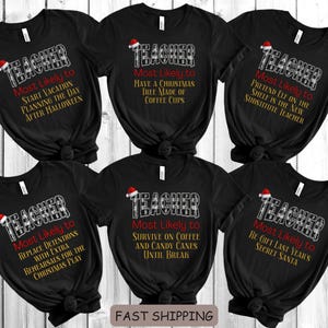 Teacher Most Likely Christmas Shirts: Funny Plaid Matching Teacher Tees