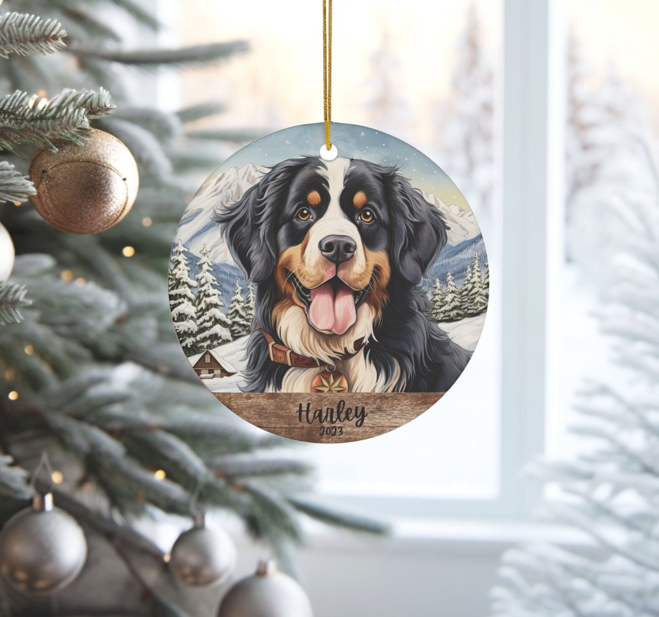 Bernese Mountain Dog Ornament, Custom Bernese Mountain Dog Christmas