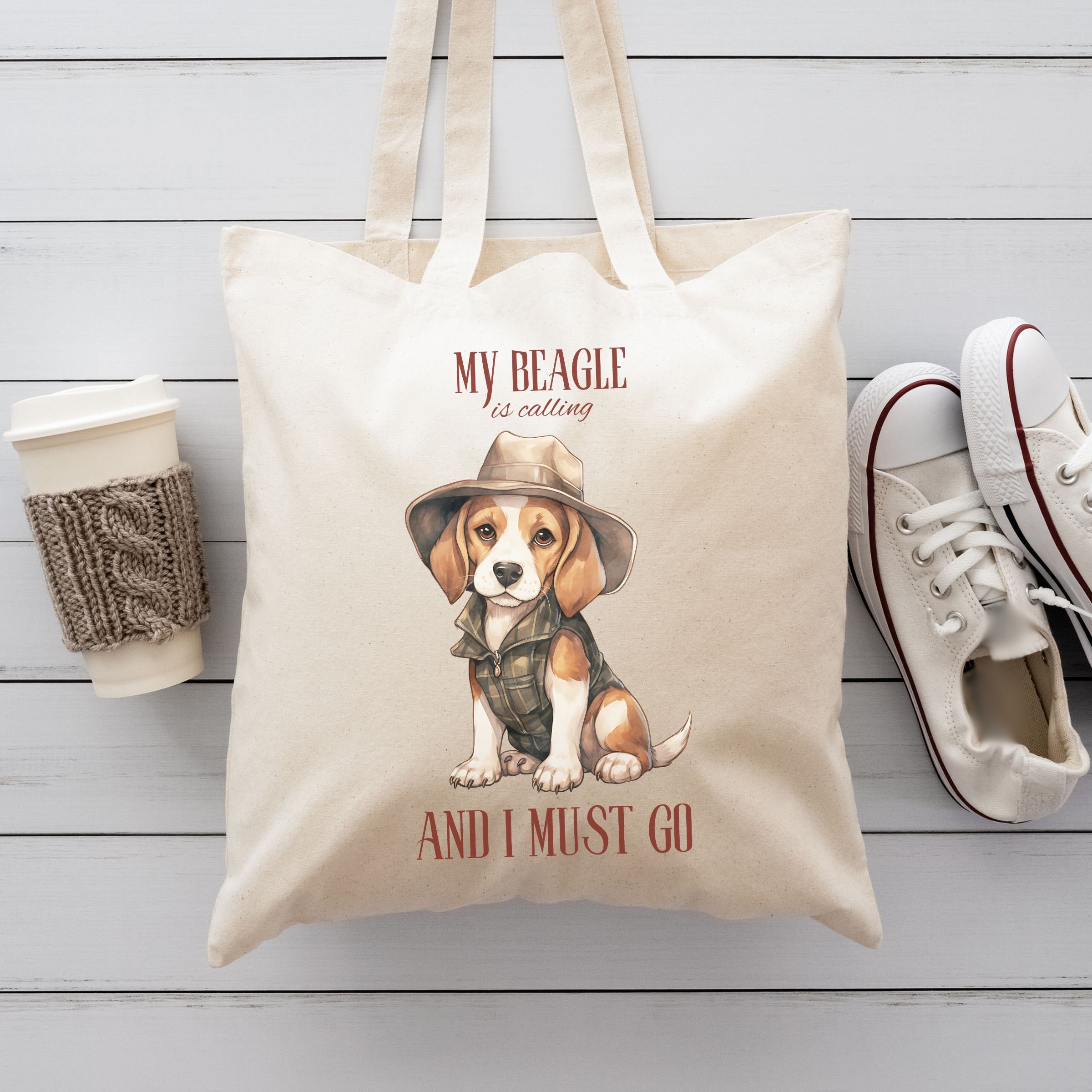 Beagle Mama Canvas Tote Bag - Cute Dog Lover Gift, 14x16 Inch, Durable Canvas With Print, White - View #7
