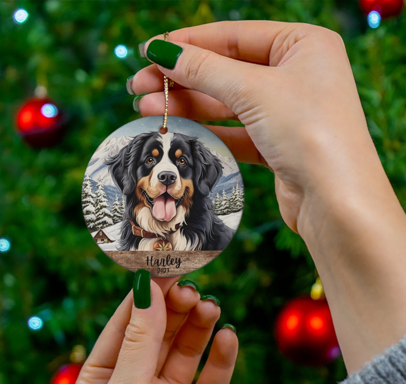 Bernese Mountain Dog Ornament, Custom Bernese Mountain Dog Christmas