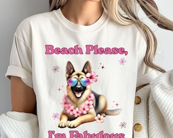 Comfort Colors German Shepherd Beach T-Shirt: Funny Dog Mom Tee