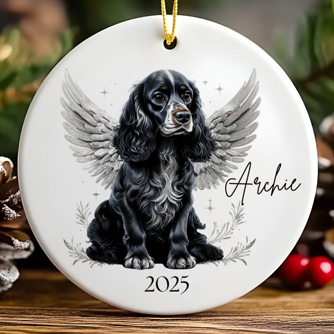 Personalized Cocker Spaniel Memorial Ornament: Black Cocker Angel Wings ...