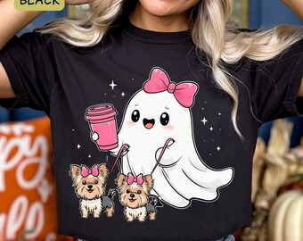 Cute Halloween Yorkie Shirt, Funny Yorkshire Terrier T-shirt, Cute Yorkie Ghost Shirt, Halloween Dog Walkers Tee, Yorkshire Terrier Mom Gift