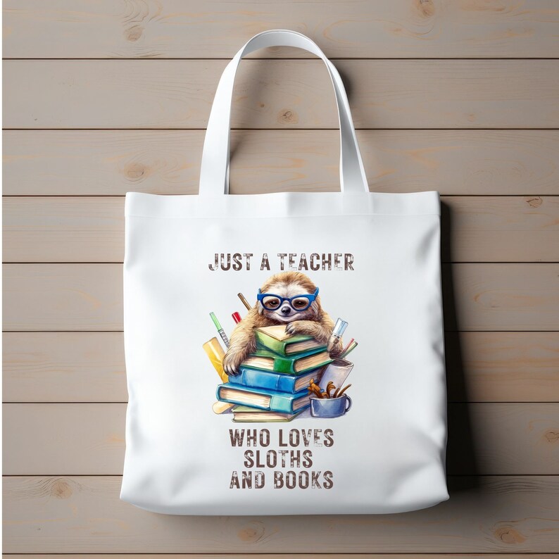 Sloth Canvas Tote Bag, Teacher Loves Sloths and Books Canvas Tote Bag ...