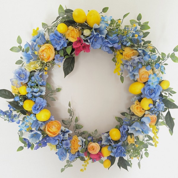 Wreath, Door Wreath, Lemon wreath, Summer Wreath, Spring Wreath, Wreath for front door, Italy, Amalfi Coast wreath, summer door wreath,lemon